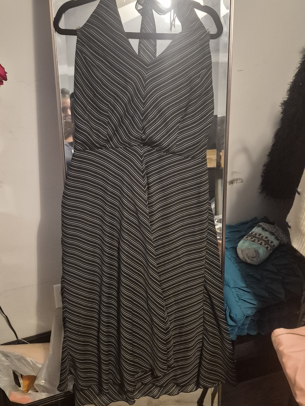jonathan martin Black and White One-Shoulder Striped Dress